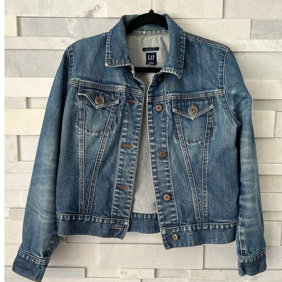 GAP Jackets & Blazers - B GAP Stretch Denim Crop Distressed Jean Jacket Cotton Spandex Y2K Western sz M